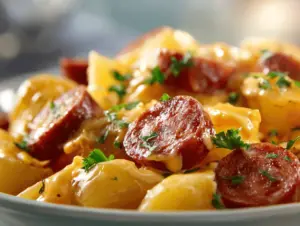 cheesy kielbasa potato crockpot - featured image