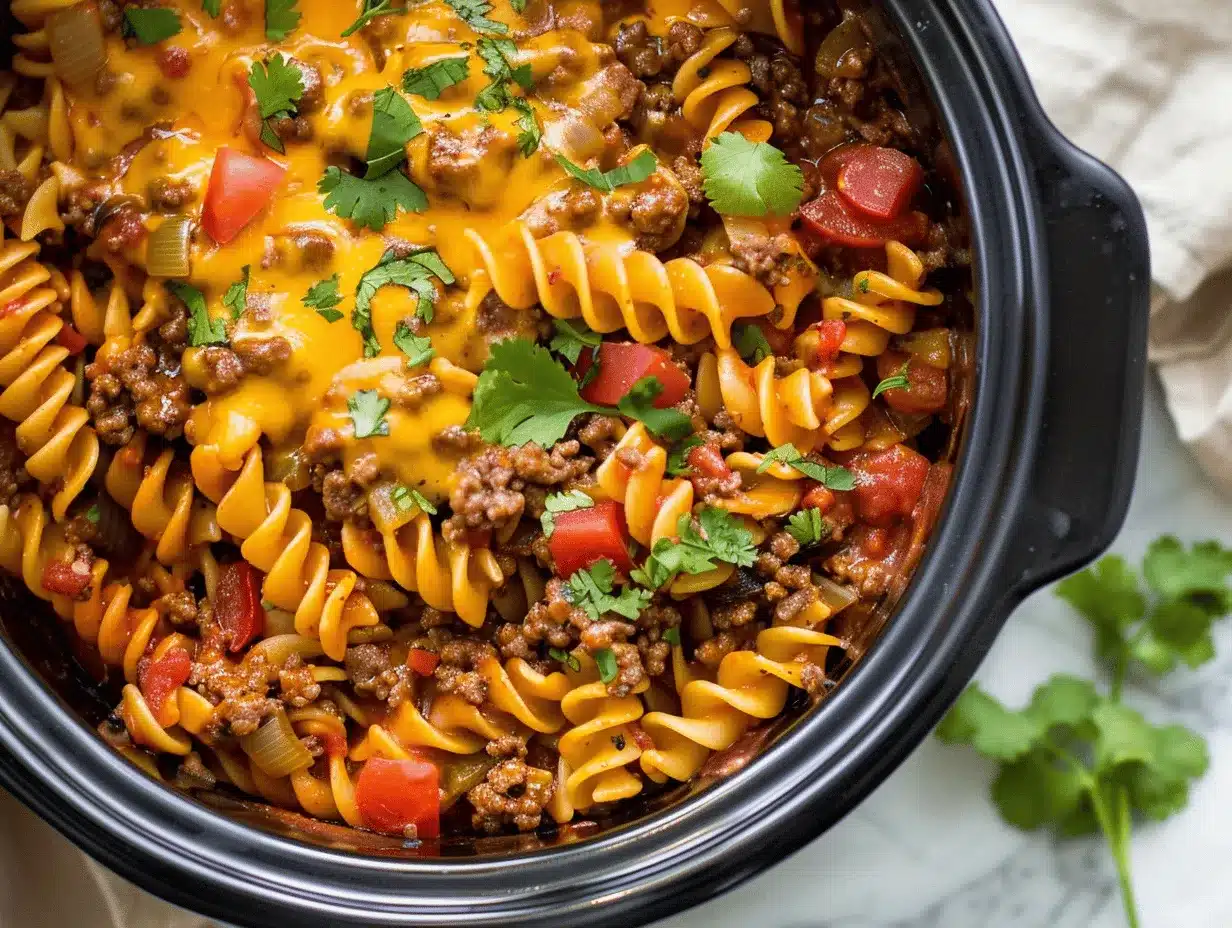 Crockpot Cheesy Taco Pasta Bake preparation steps