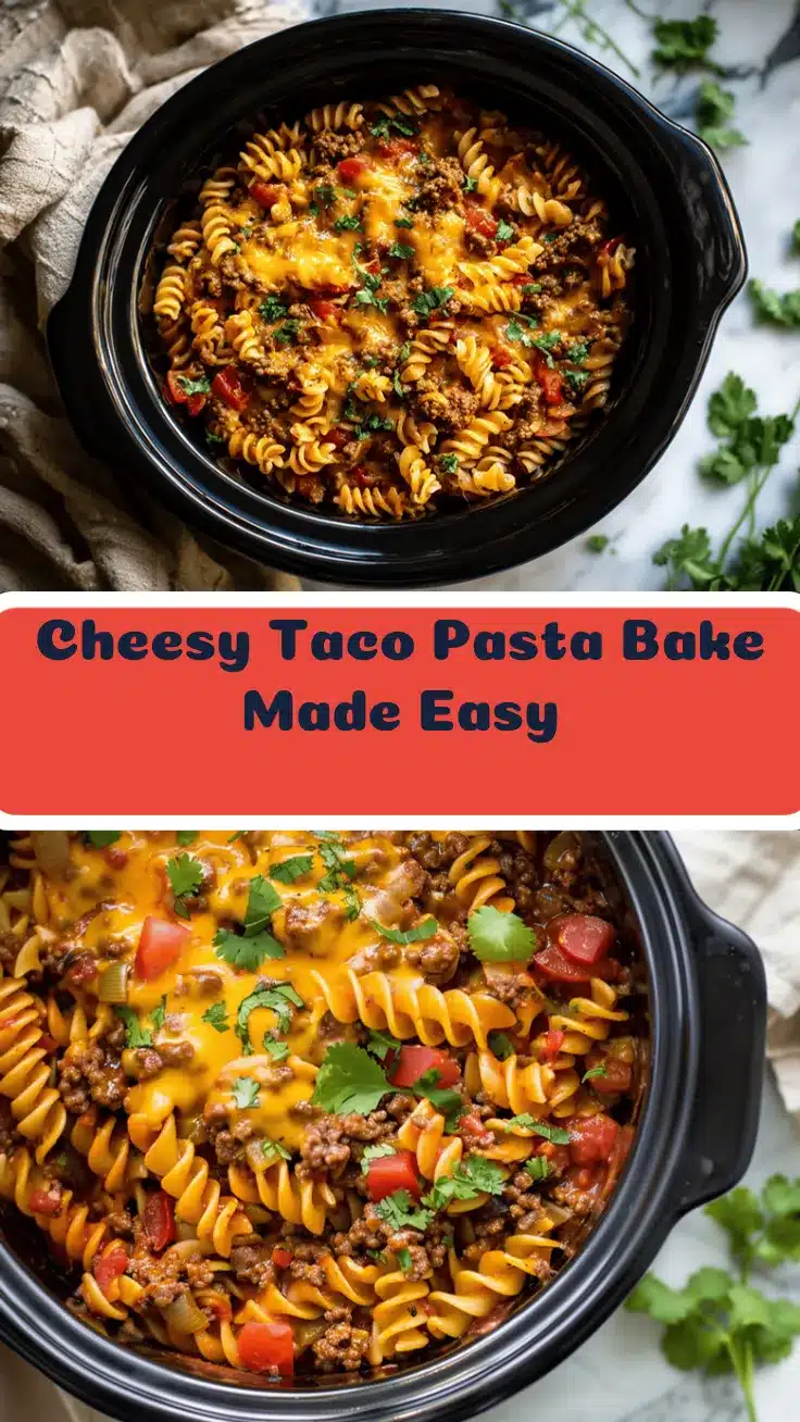 Crockpot Cheesy Taco Pasta Bake recipe