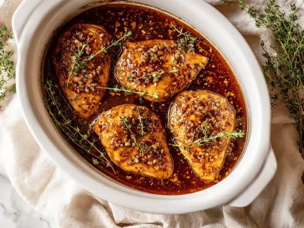 crockpot honey garlic bourbon chicken - featured image