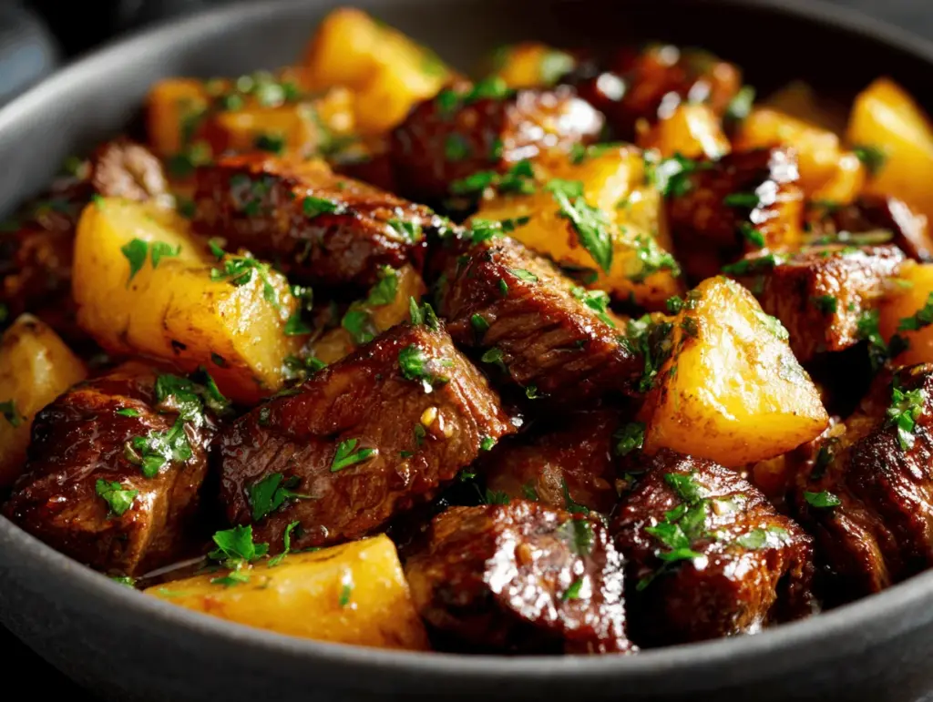 slow cooker garlic butter beef bites - featured image