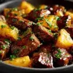 slow cooker garlic butter beef bites - featured image
