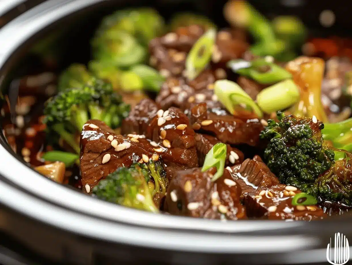 slow cooker honey garlic beef and broccoli preparation steps