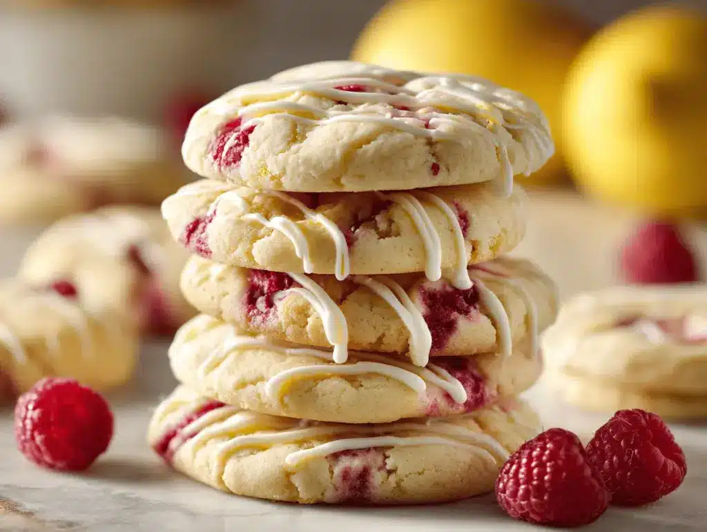 white chocolate lemon raspberry cookies - featured image