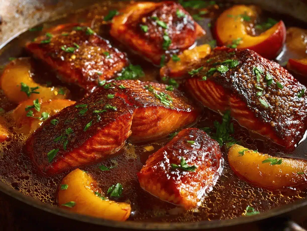 bourbon peach roasted salmon preparation steps