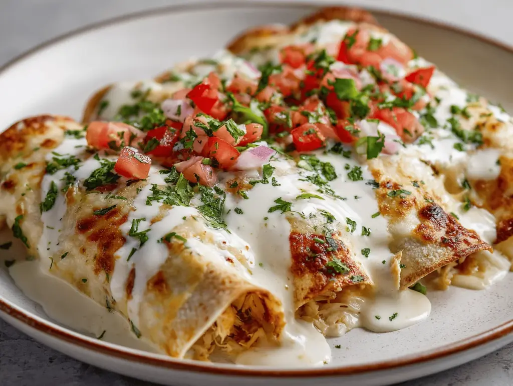 chicken enchiladas with sour cream white sauce - featured image