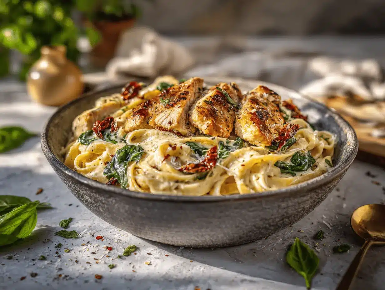 creamy Tuscan chicken pasta preparation steps