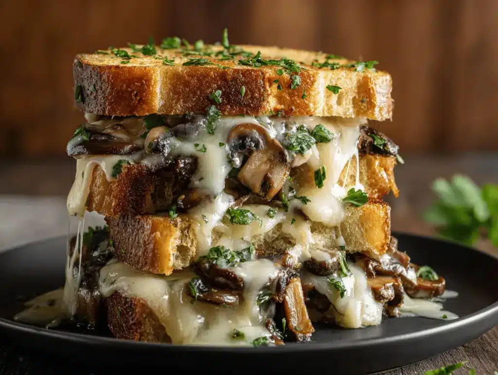 garlic butter steakhouse mushroom melt sandwich - featured image