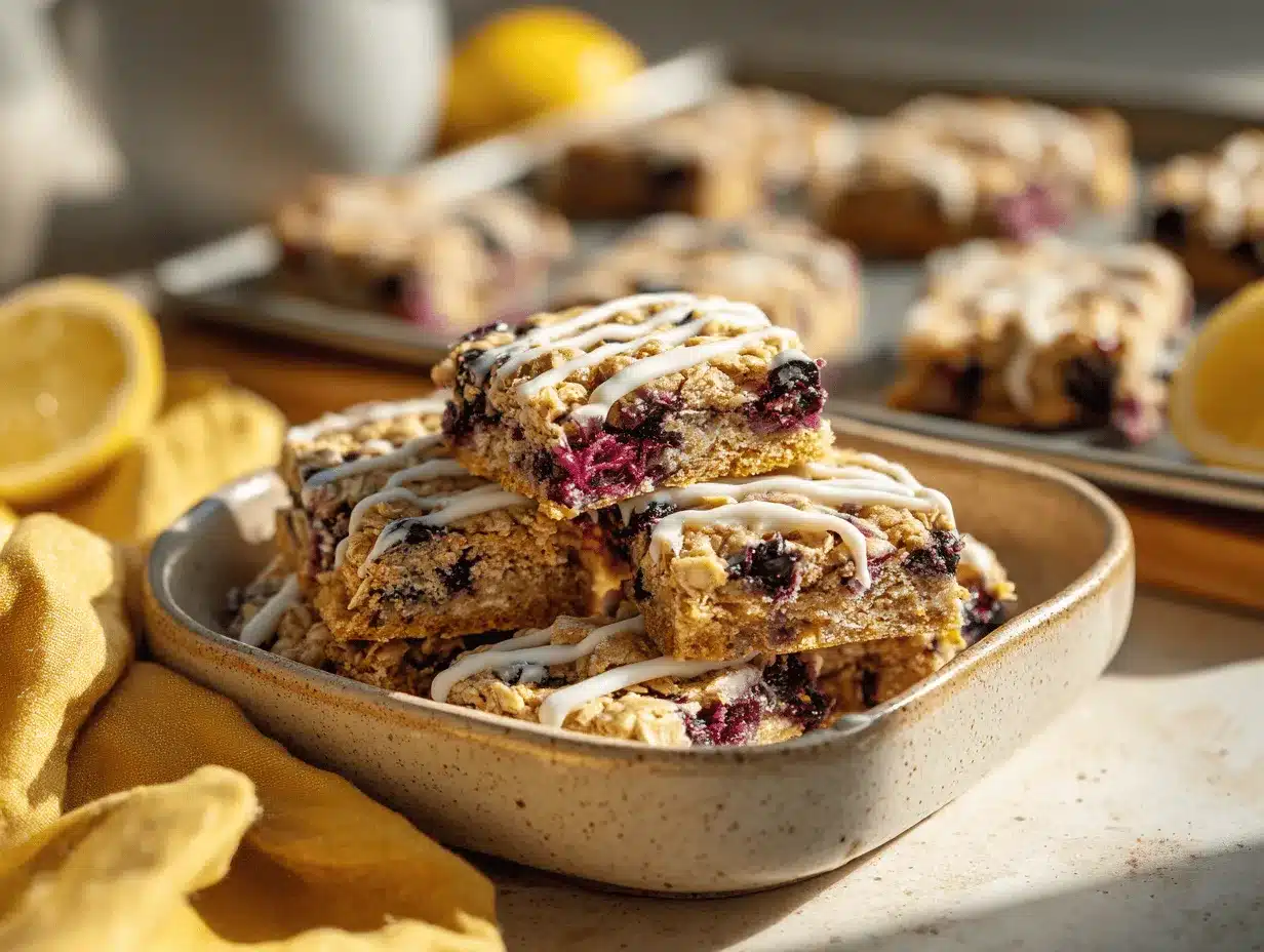 lemon blueberry oatmeal cookie bars preparation steps
