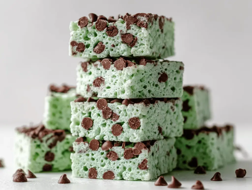 Mint Chocolate Chip Rice Krispie Treats - featured image
