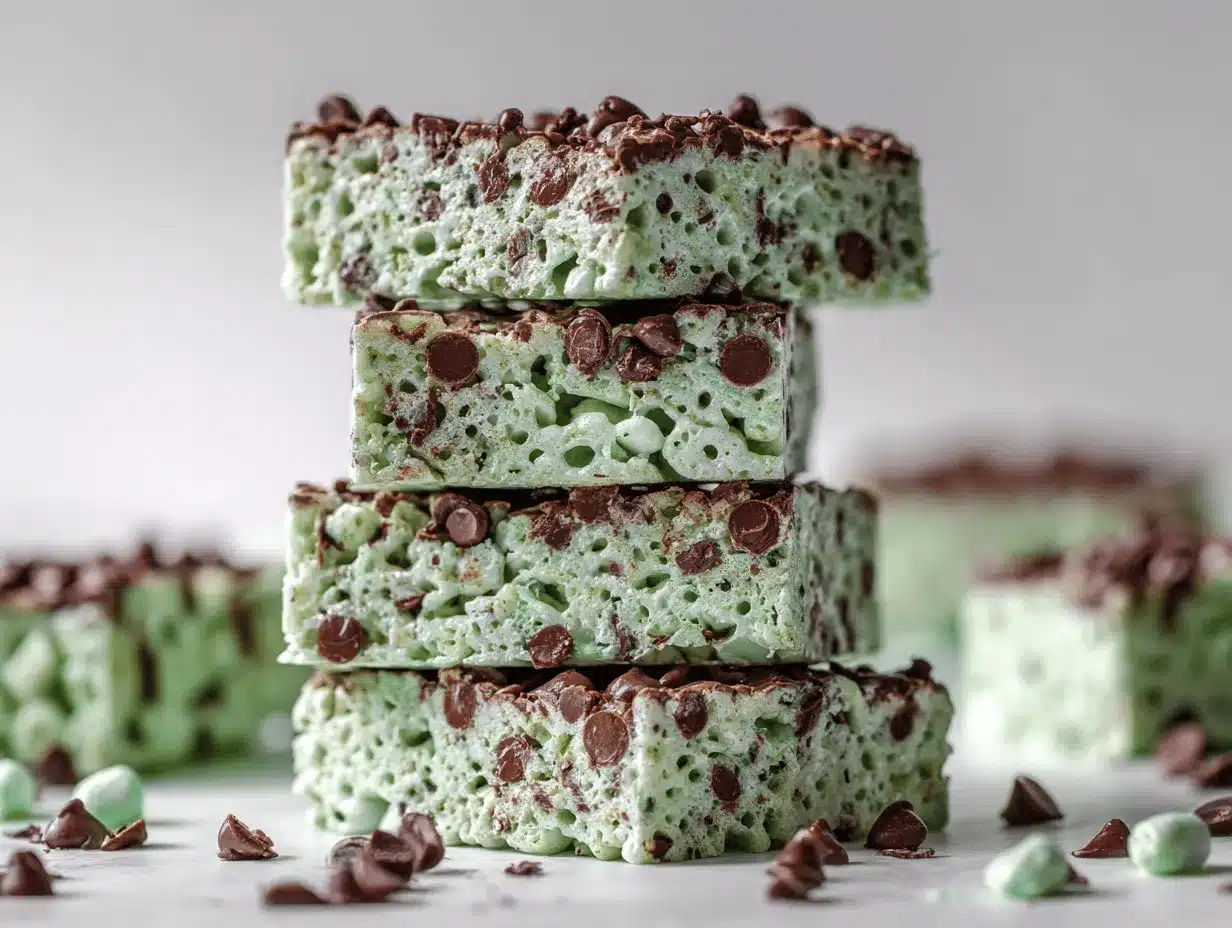 Mint Chocolate Chip Rice Krispie Treats preparation steps