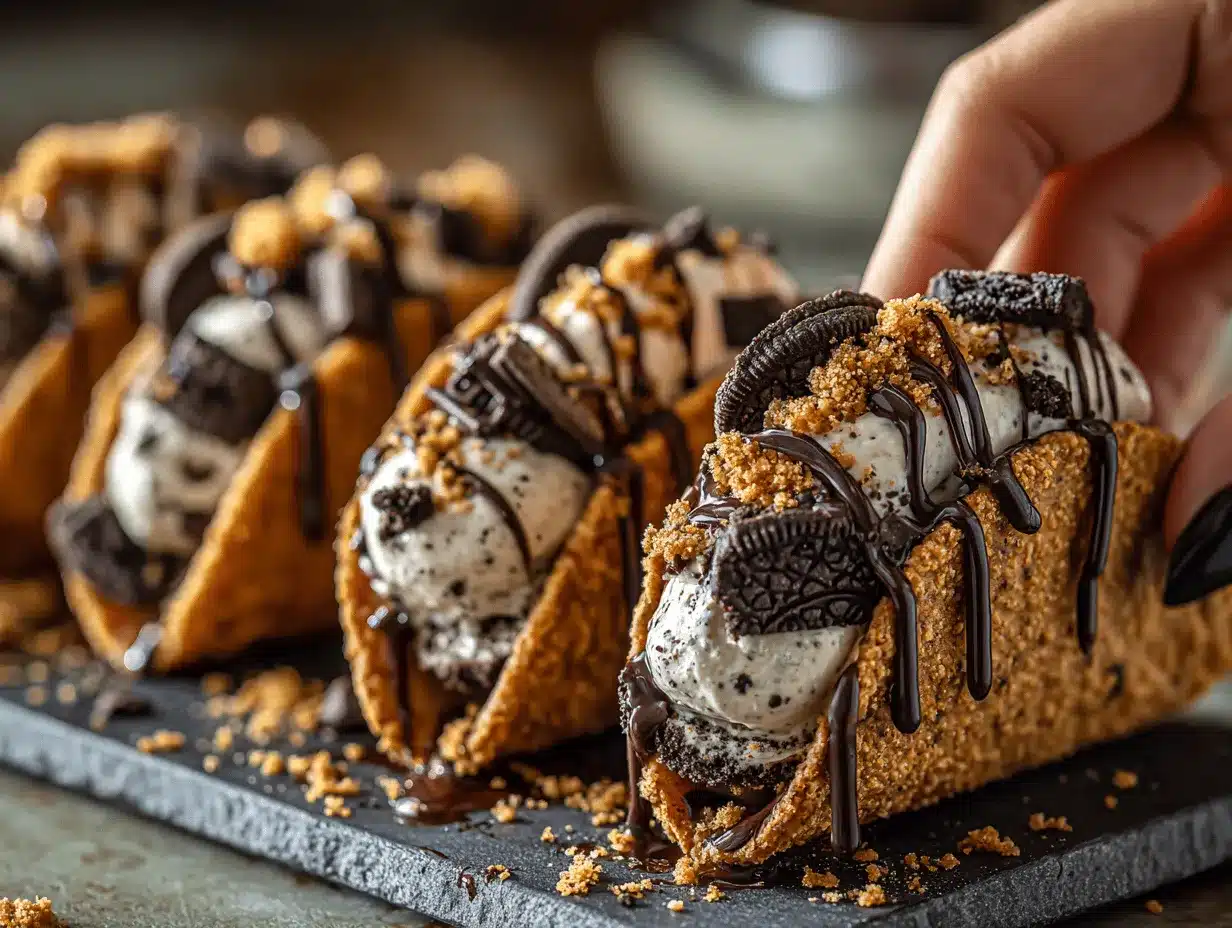 Oreo Cookie Dough Cheesecake Tacos preparation steps