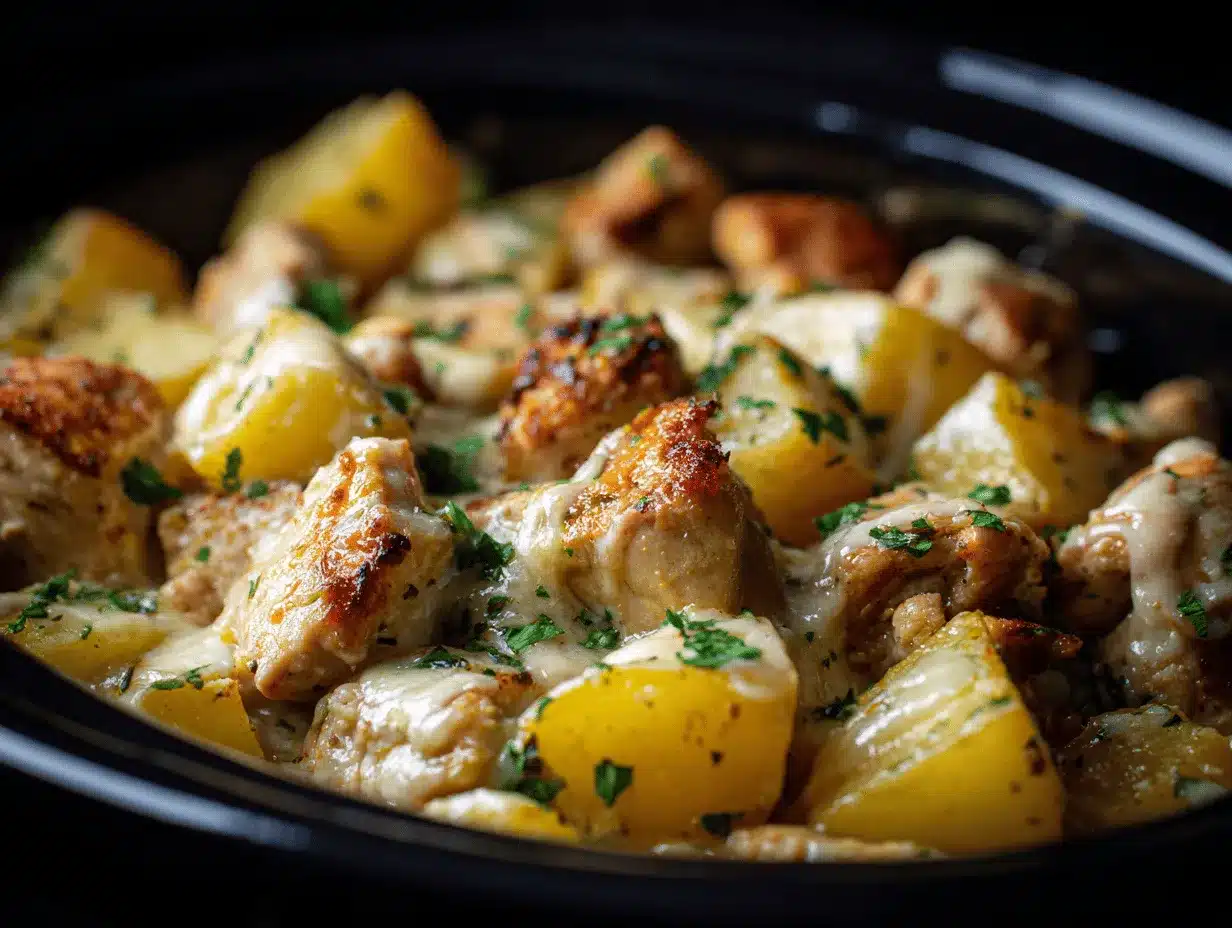 slow cooker garlic parmesan chicken and potatoes preparation steps