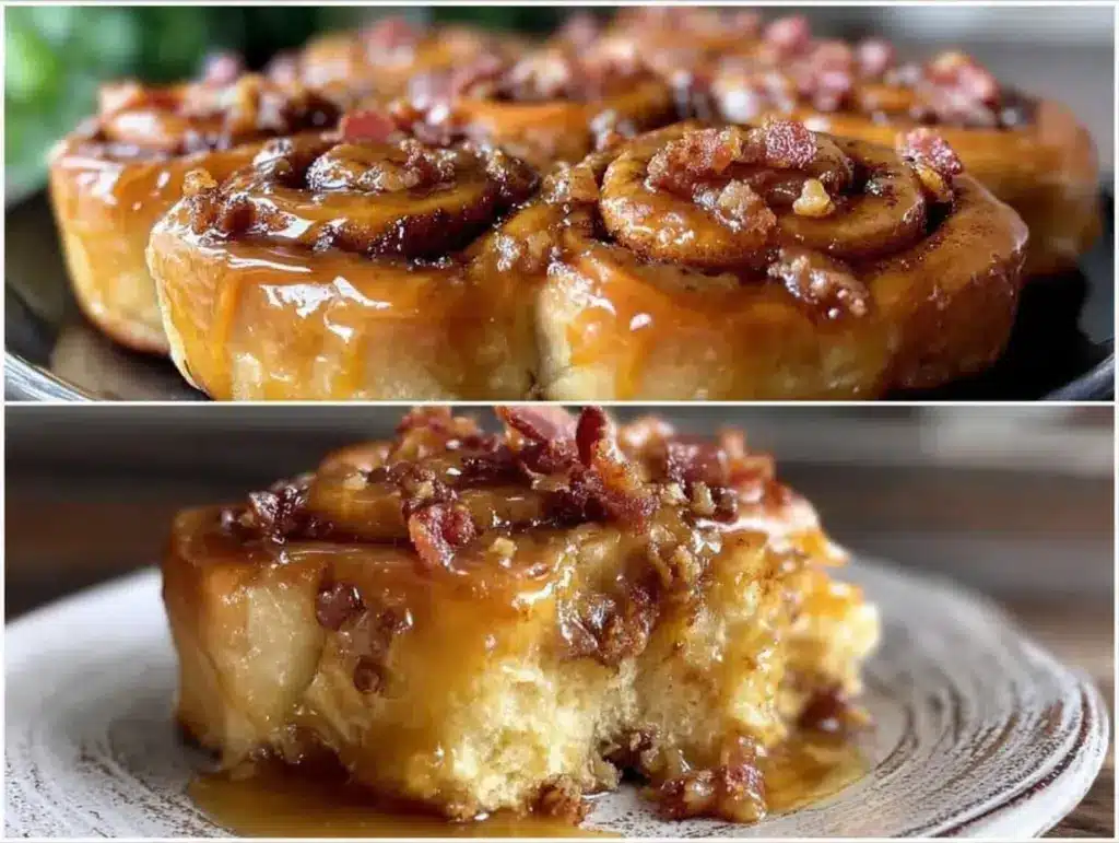 maple bacon cinnamon rolls - featured image