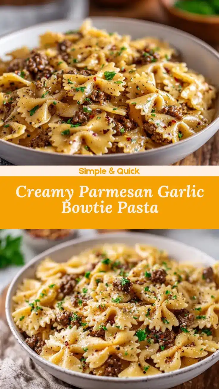 Parmesan Garlic Beef Bowtie Pasta recipe