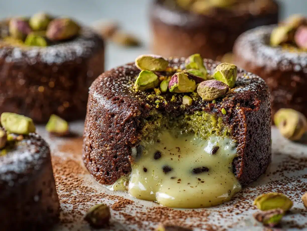 Pistachio Chocolate Lava Cakes preparation steps