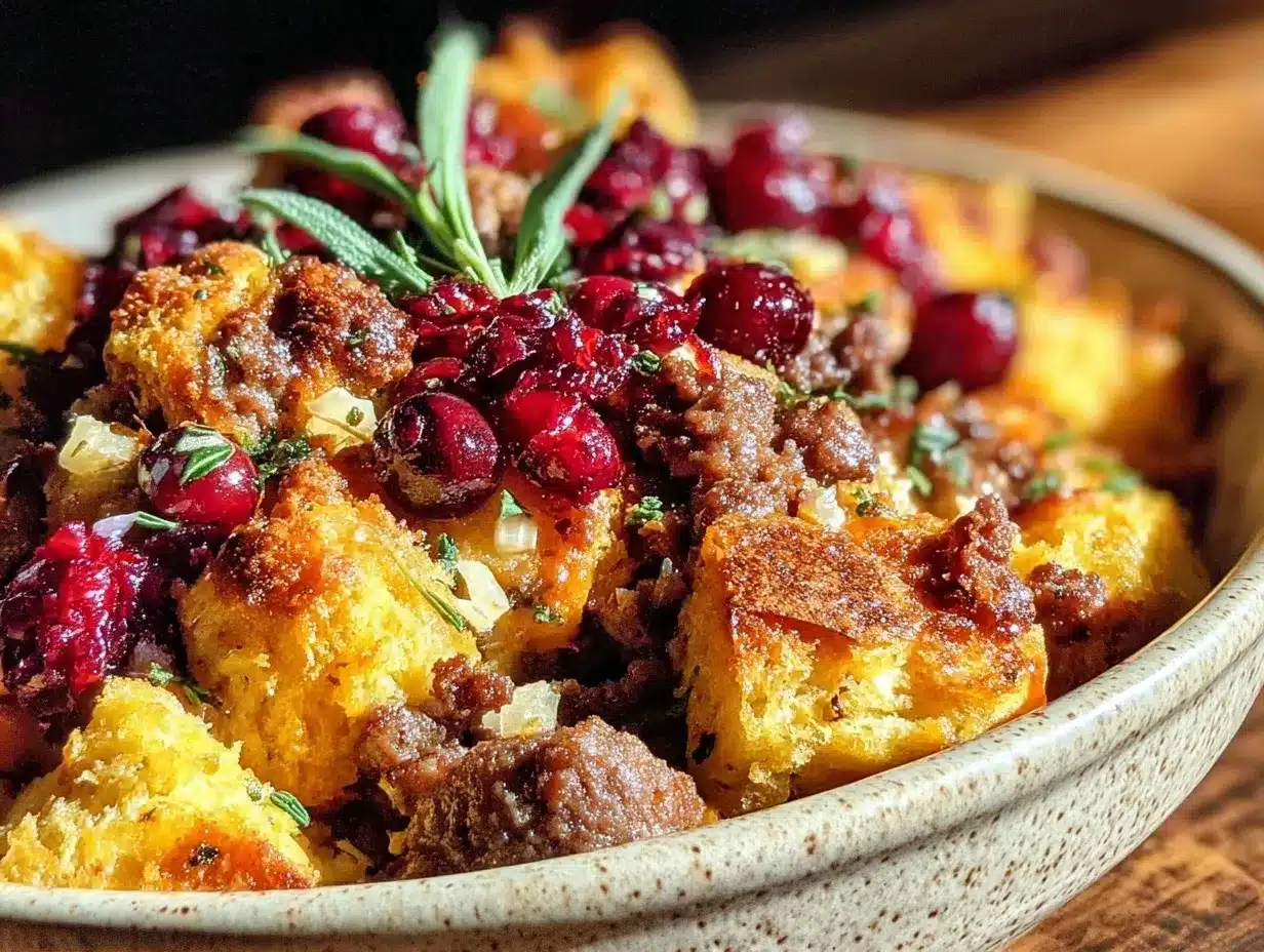 sausage apple cranberry stuffing preparation steps