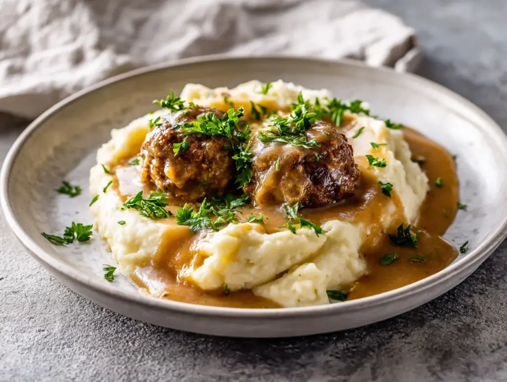 slow cooker Salisbury steak meatballs - featured image