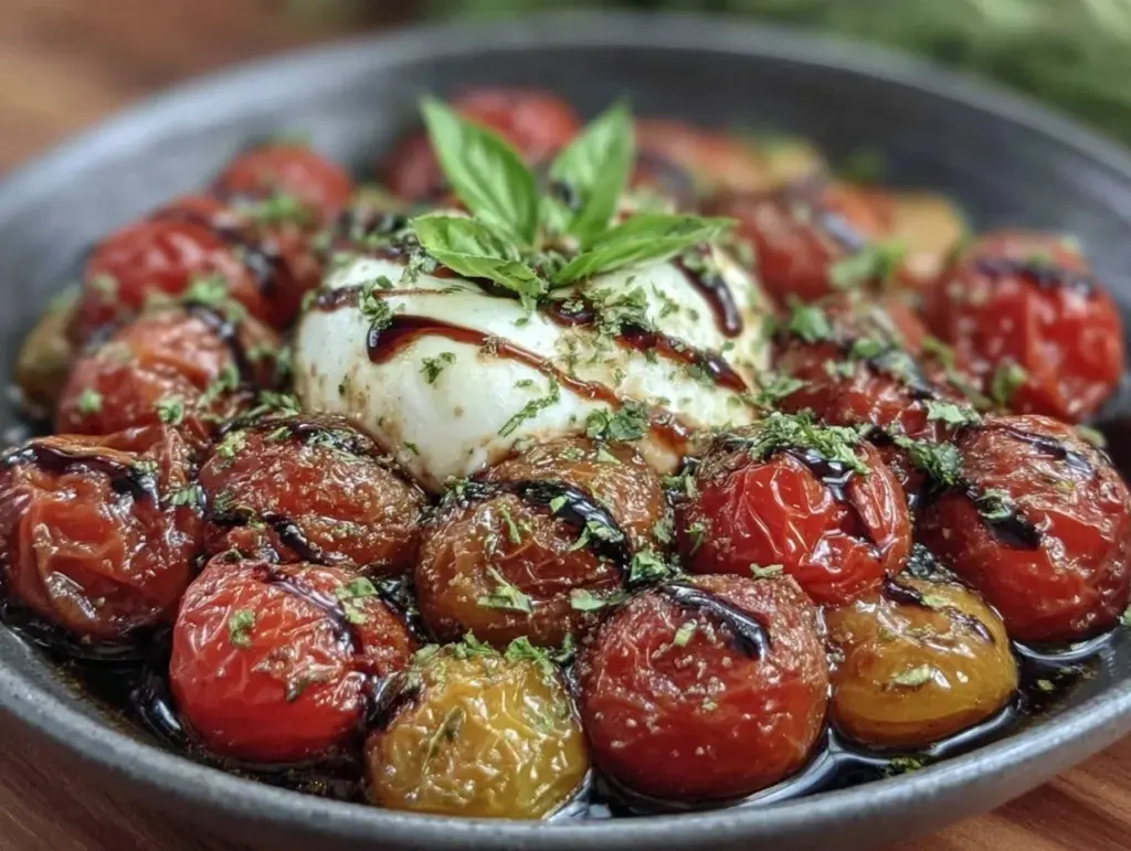 blistered cherry tomatoes with burrata - featured image