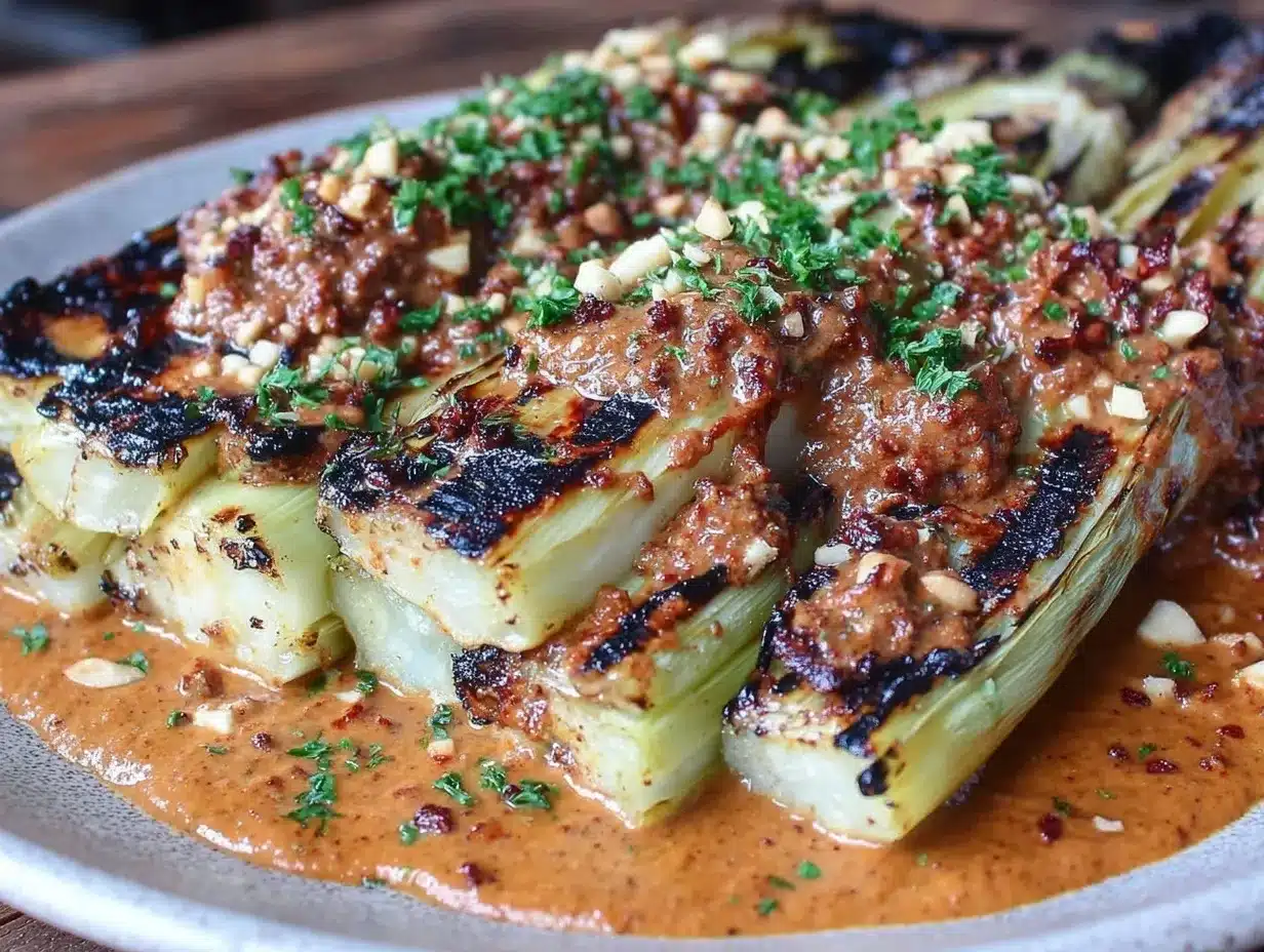 Charred Leeks with Romesco Sauce preparation steps