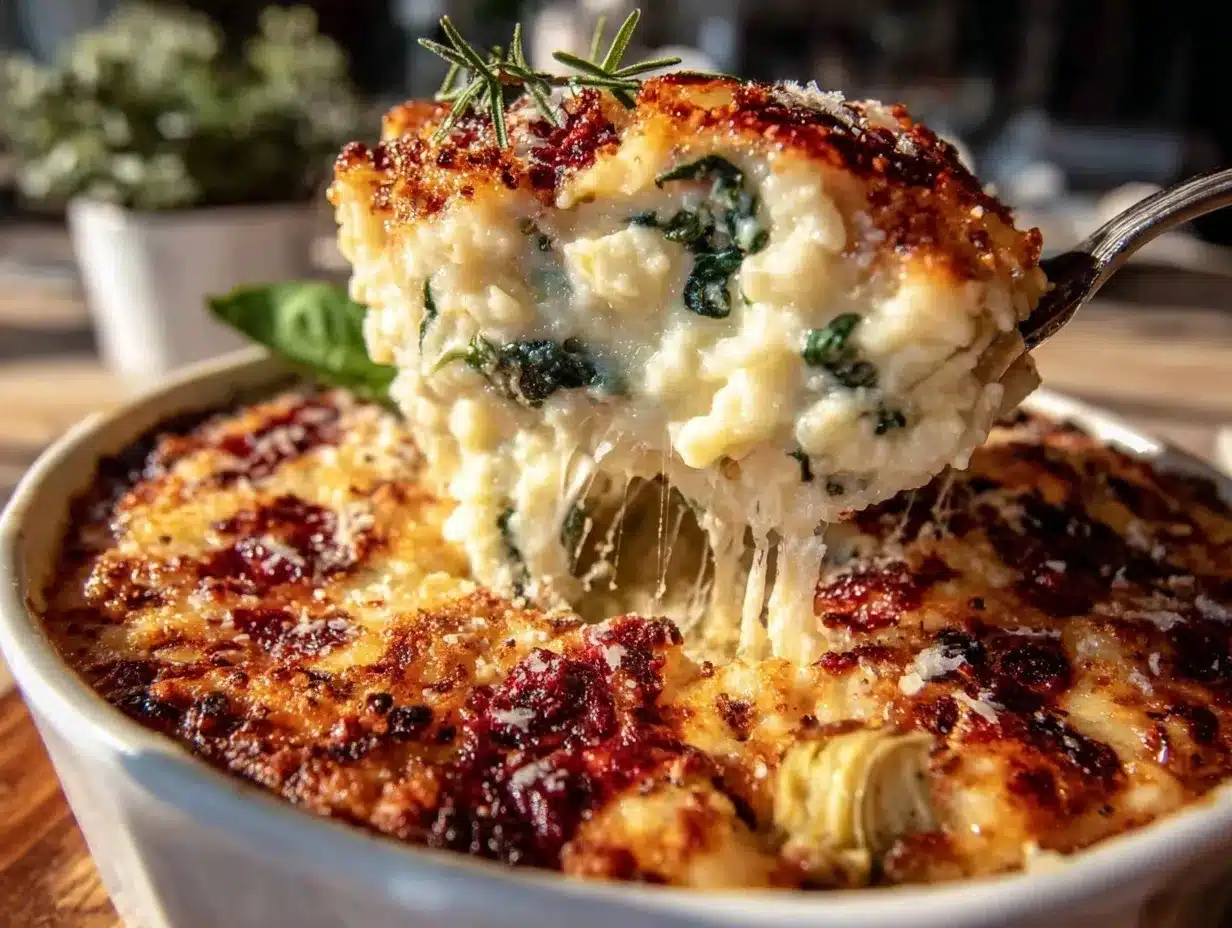 creamy artichoke and spinach rice bake preparation steps