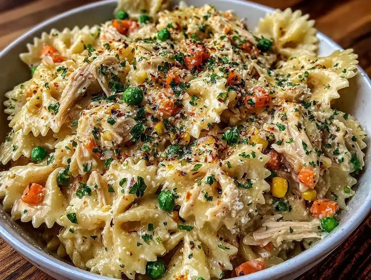 creamy chicken pot pie pasta preparation steps