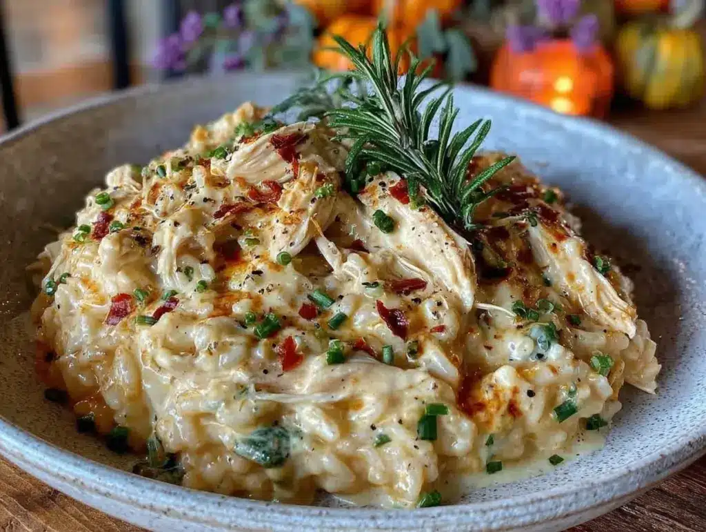 creamy crockpot chicken and rice - featured image