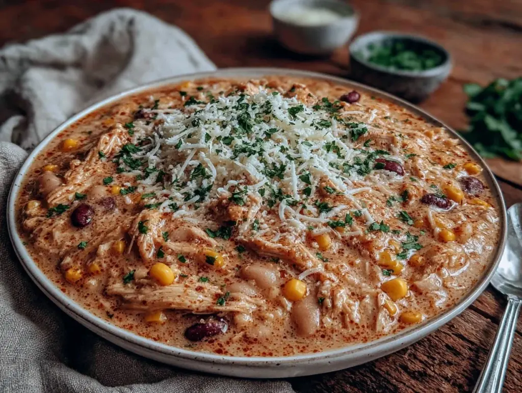 creamy crockpot white chicken chili - featured image
