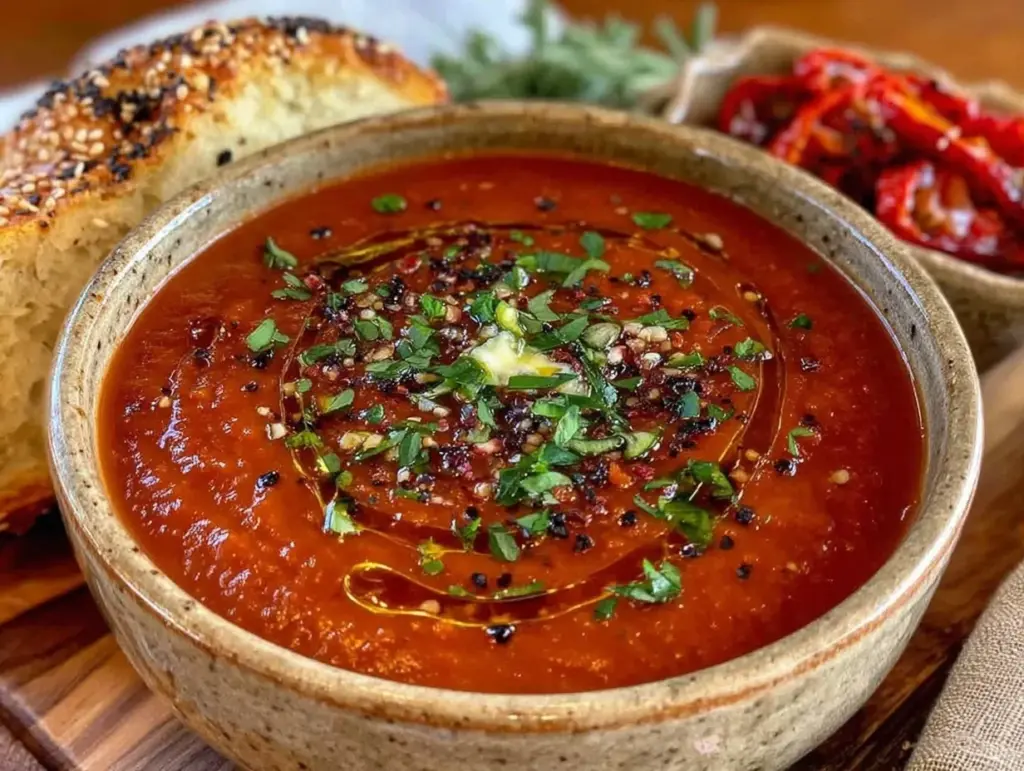 creamy roasted red pepper soup - featured image