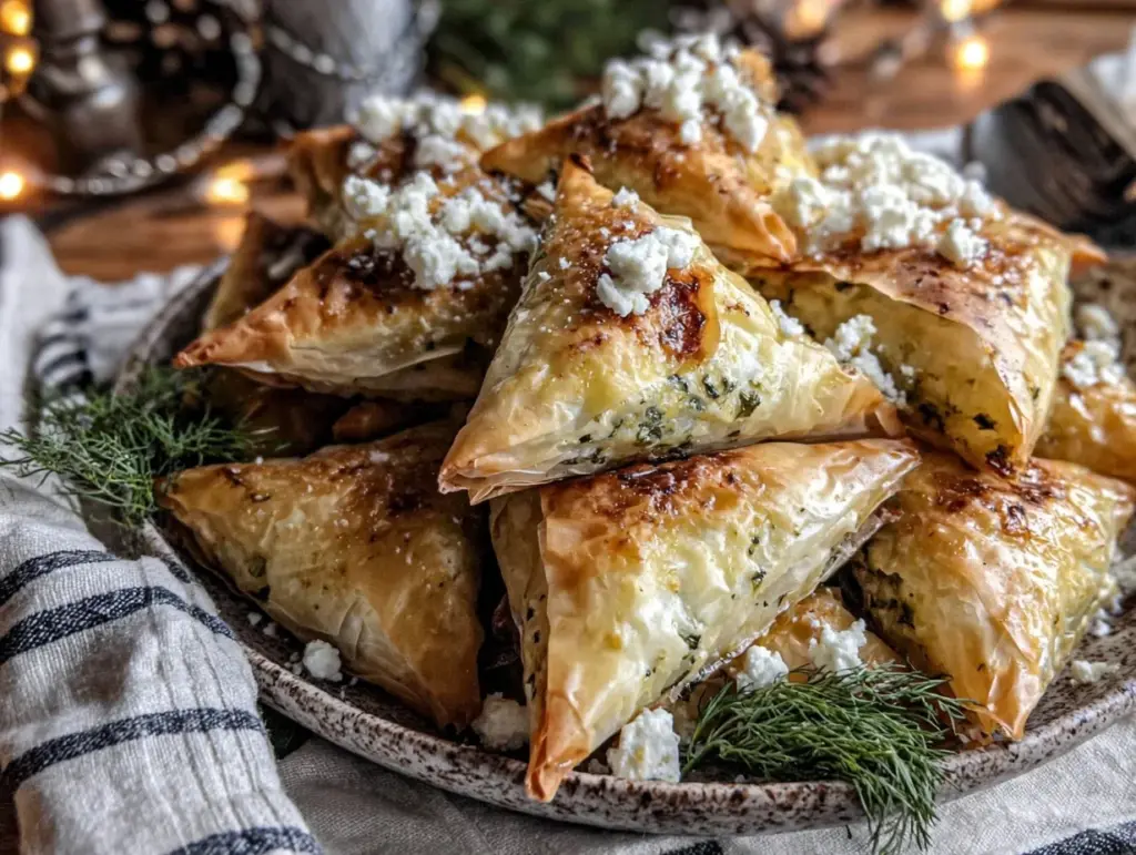 crispy Greek spanakopita triangles - featured image