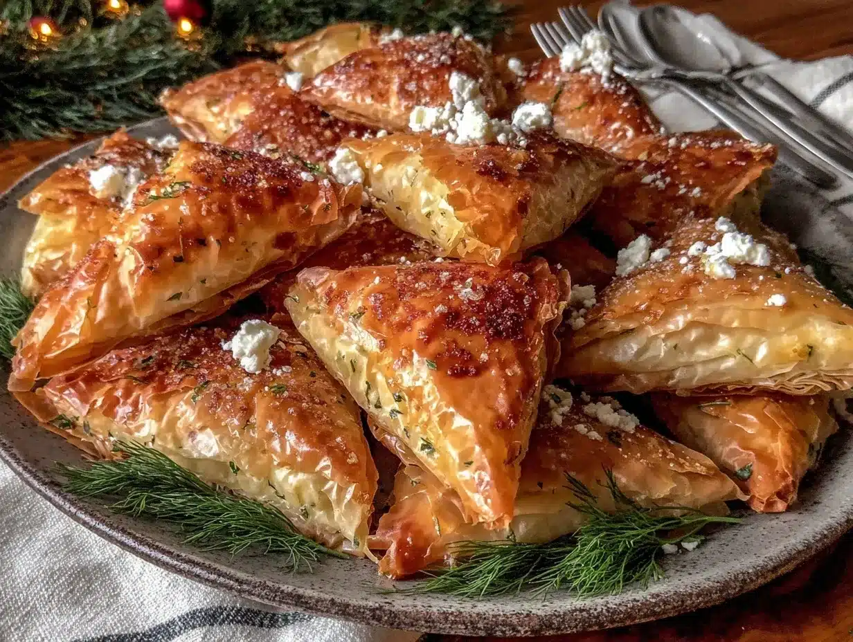 crispy Greek spanakopita triangles preparation steps