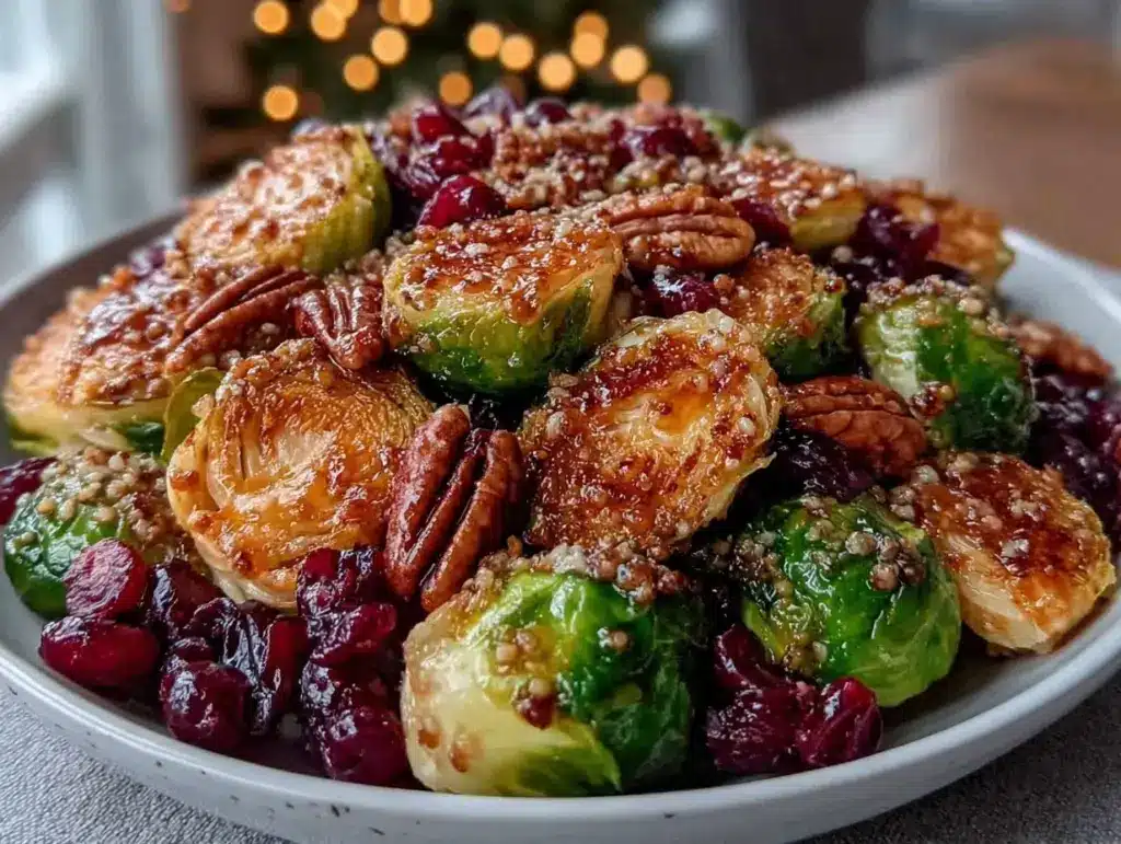 crispy maple dijon brussels sprouts - featured image