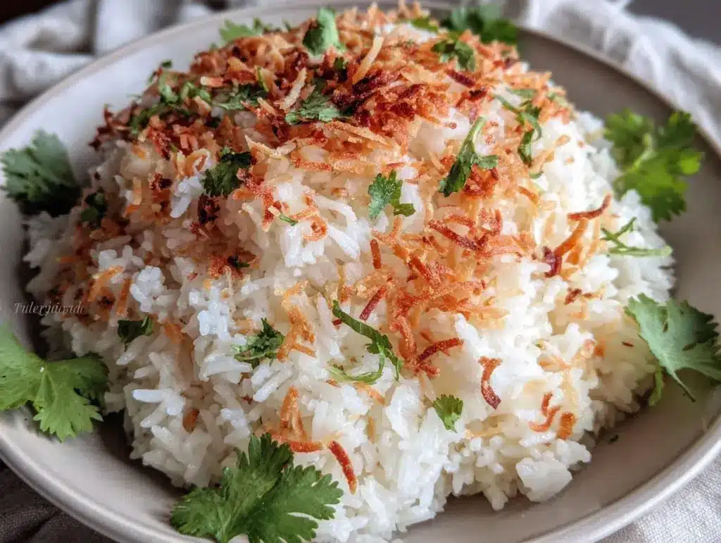fluffy coconut rice - featured image