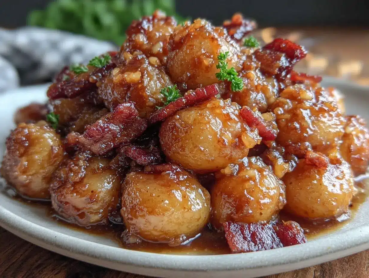 glazed pearl onions with crispy bacon preparation steps