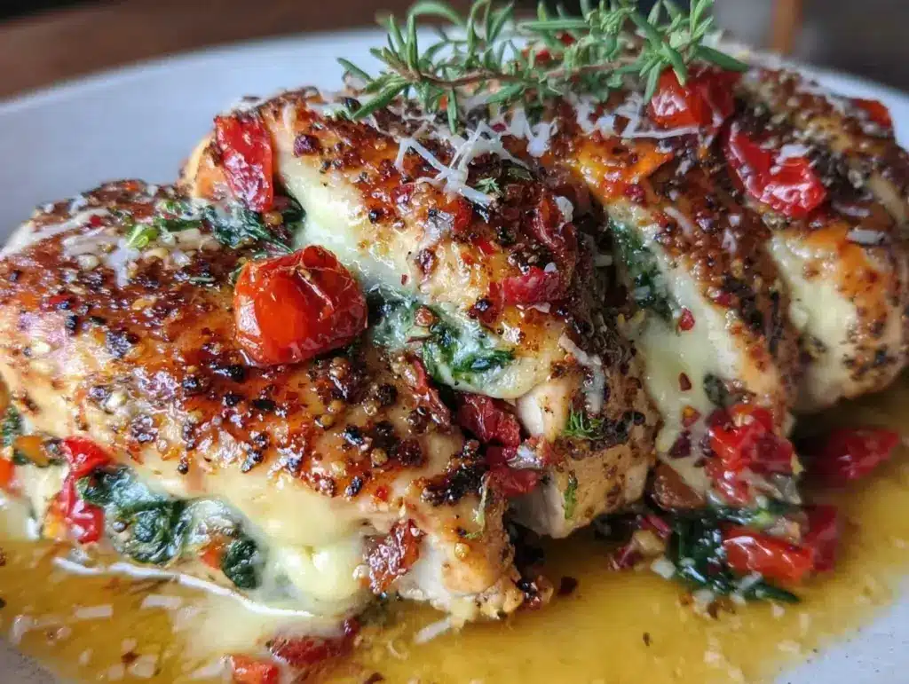 roasted red pepper stuffed chicken - featured image