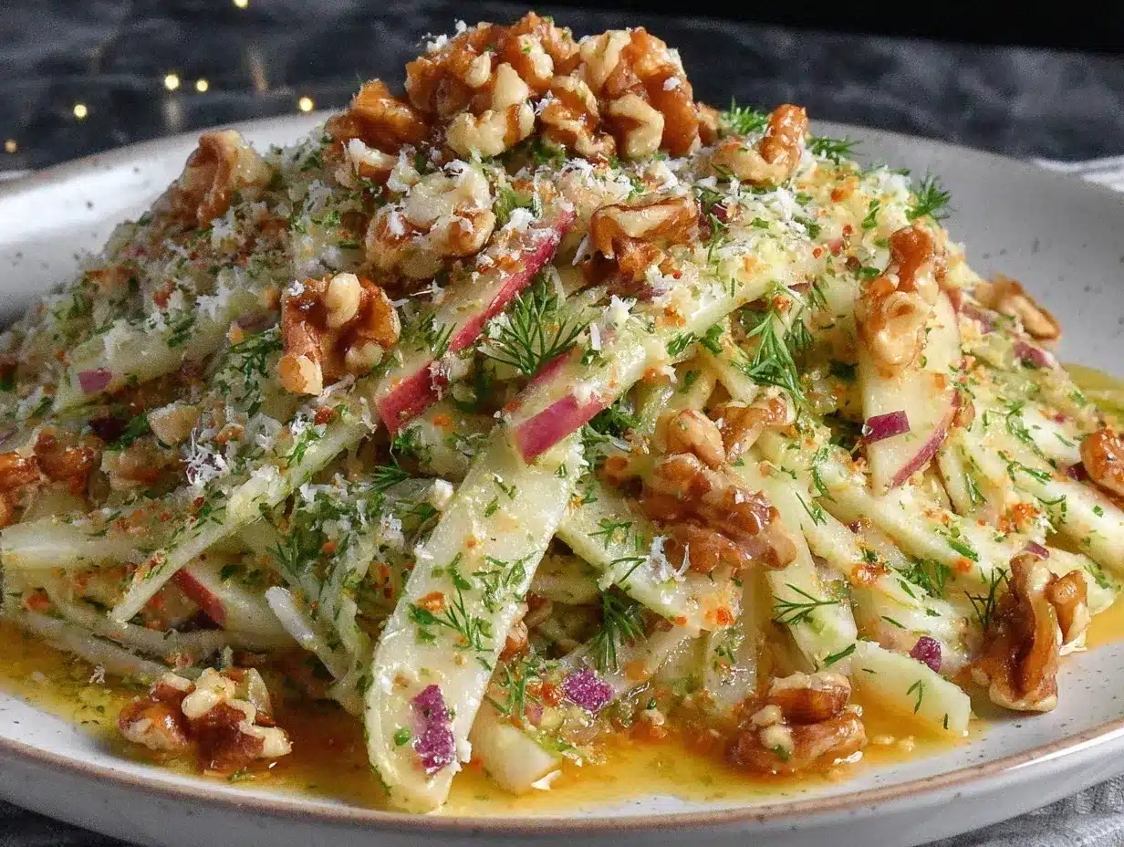 shaved fennel and apple salad preparation steps