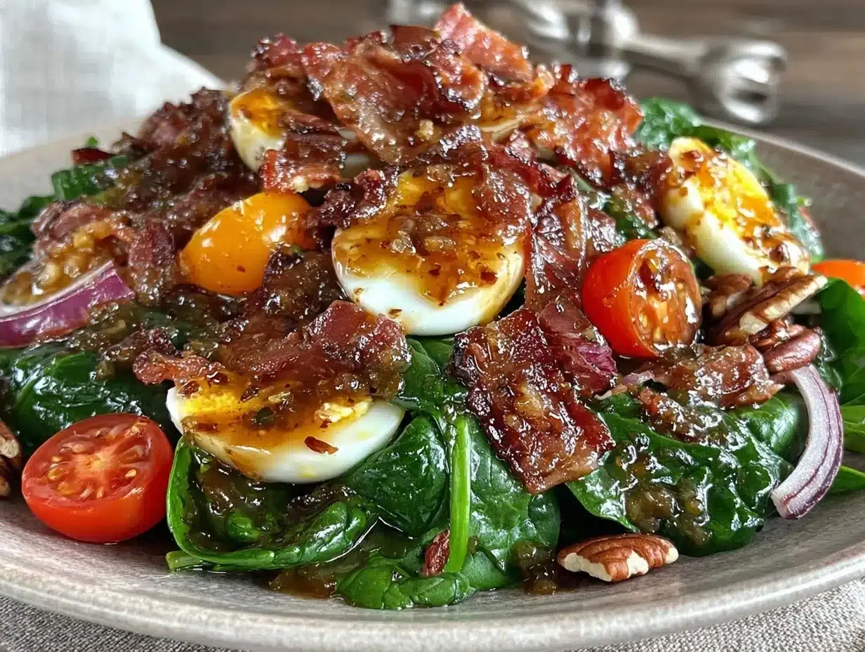 spinach salad with warm bacon dressing preparation steps