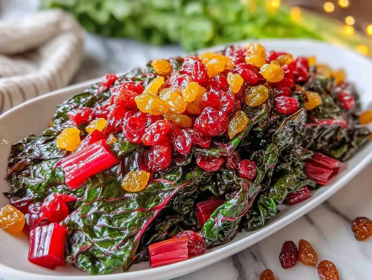 Swiss chard sautéed with raisins and pine nuts preparation steps