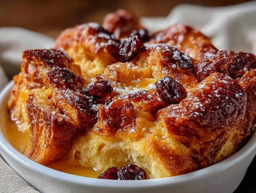 creamy croissant bread pudding - featured image