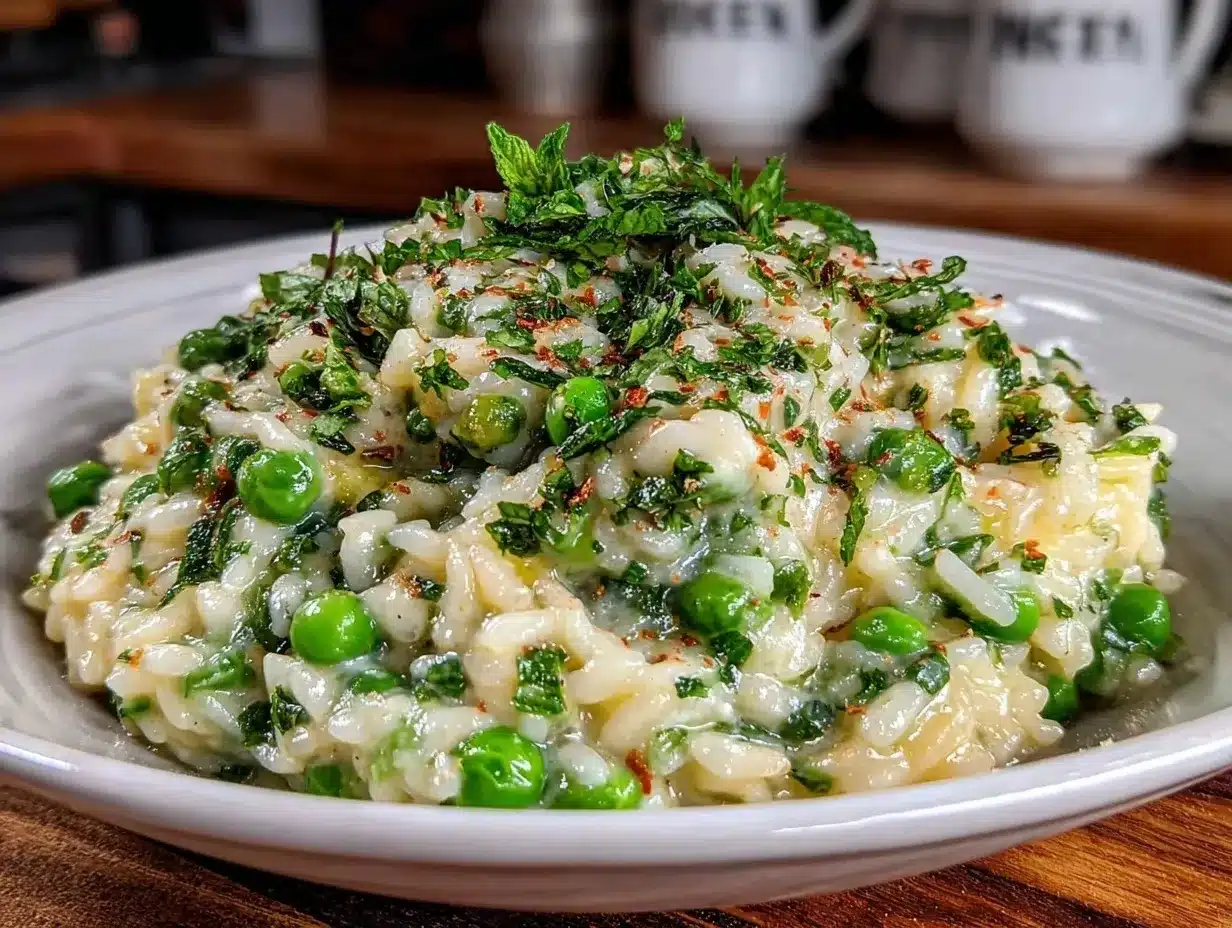 creamy pea and mint risotto preparation steps