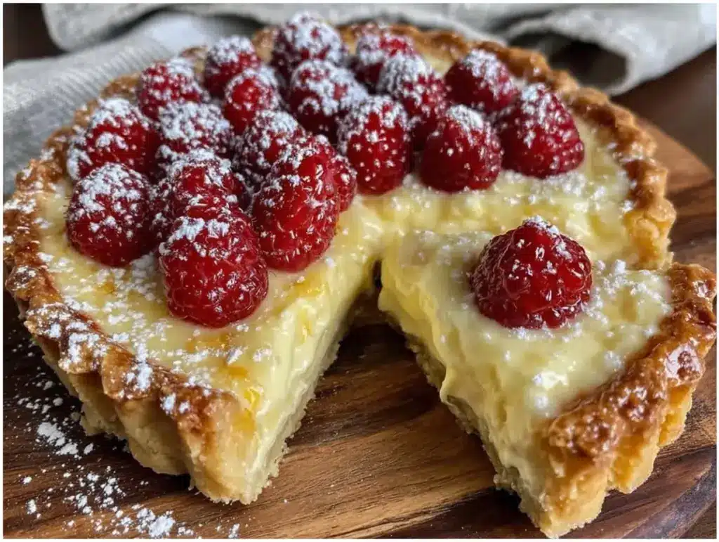creamy raspberry cream tart - featured image