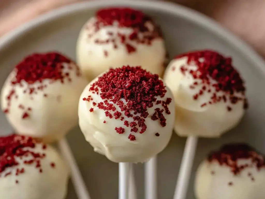 creamy red velvet cake pops - featured image