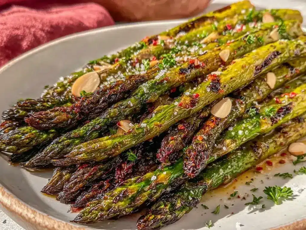 crispy grilled asparagus with toasted almonds - featured image