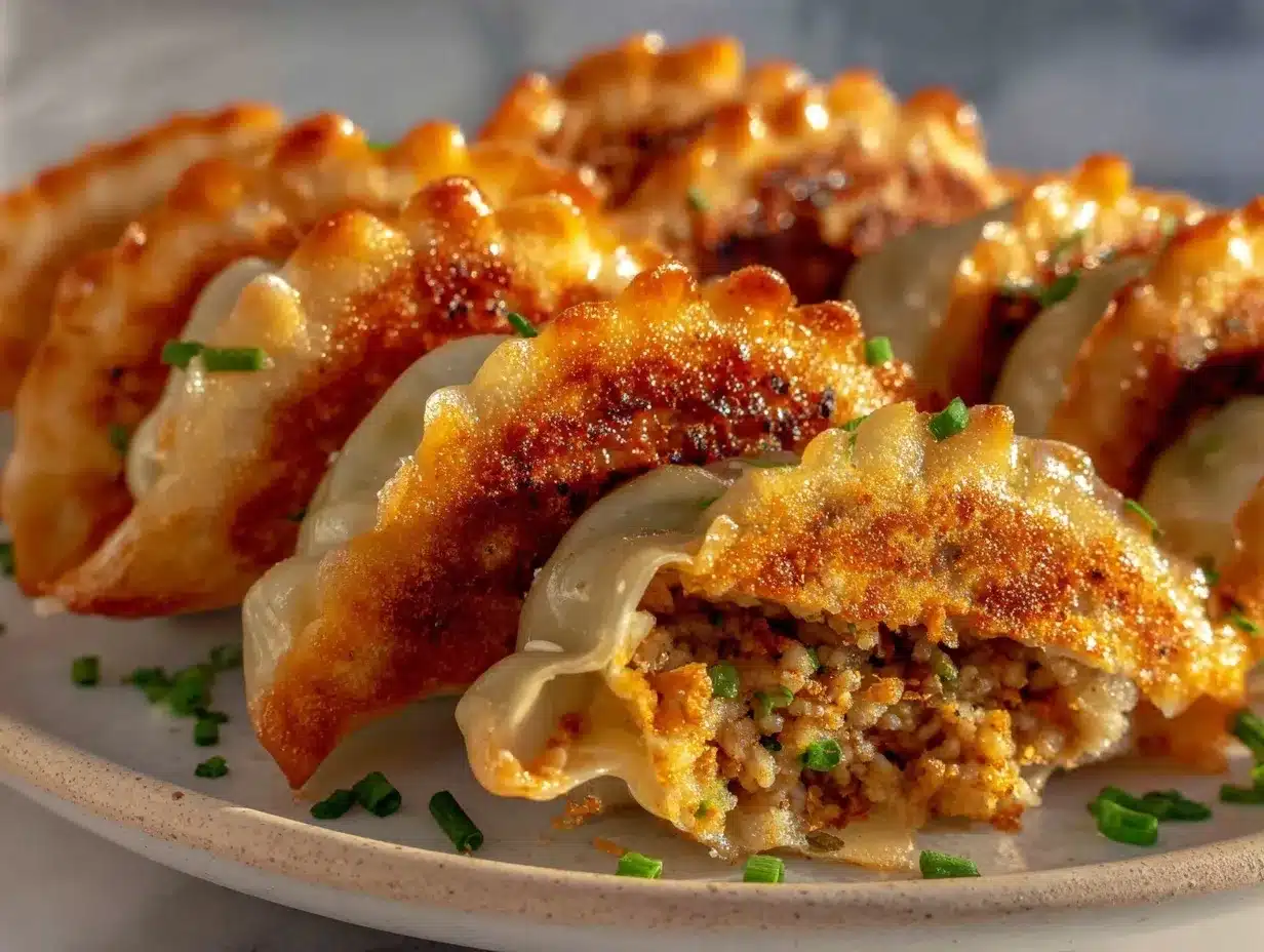 crispy Japanese gyoza potstickers preparation steps