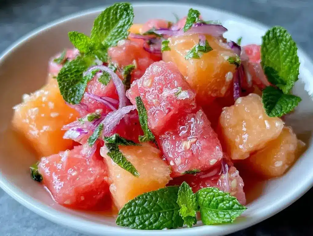 fresh melon salad with mint - featured image