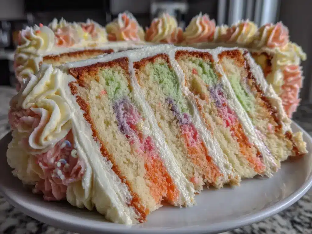 pastel rainbow layer cake - featured image