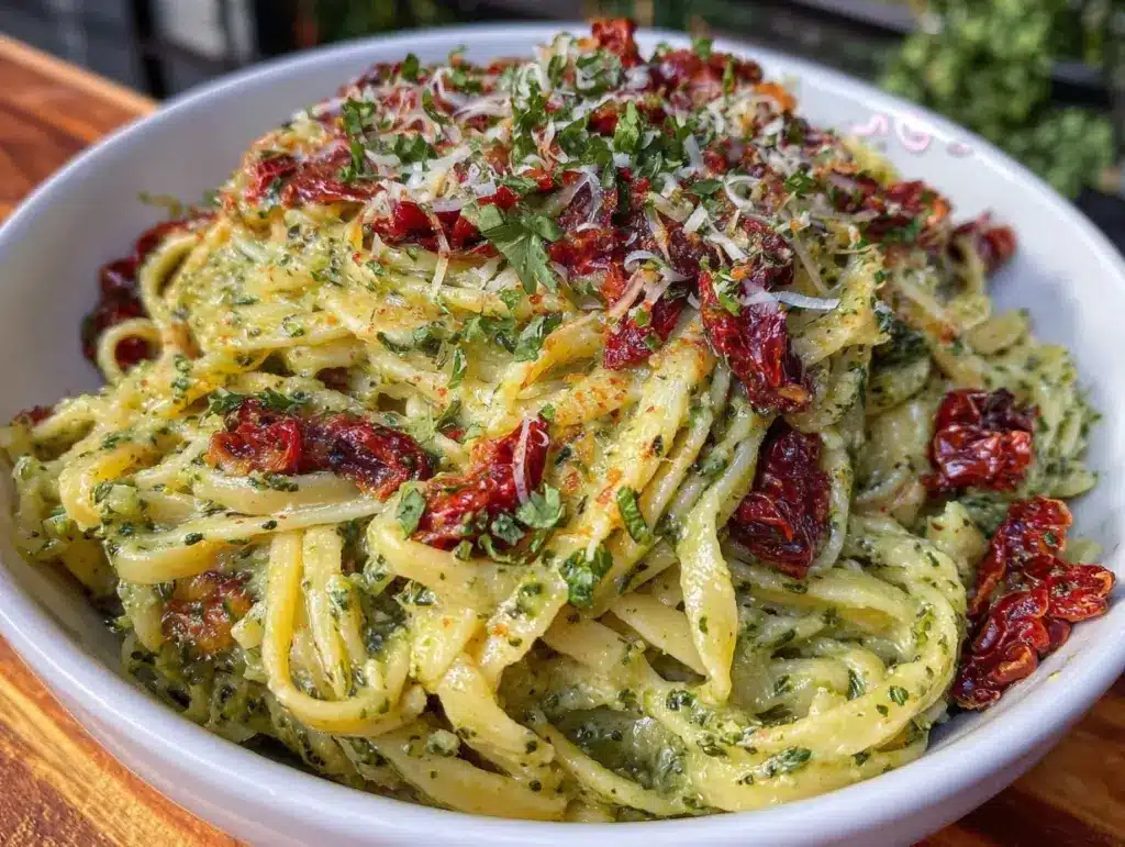 creamy pesto pasta with sun-dried tomatoes - featured image