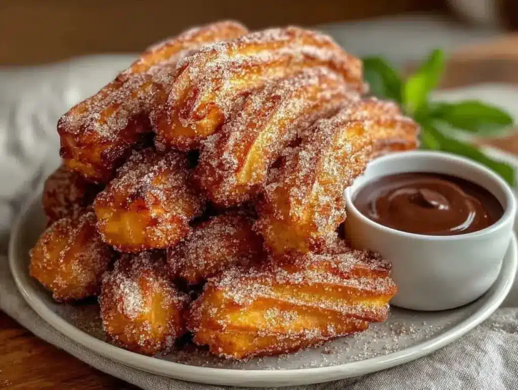 crispy churros with chocolate dipping sauce - featured image