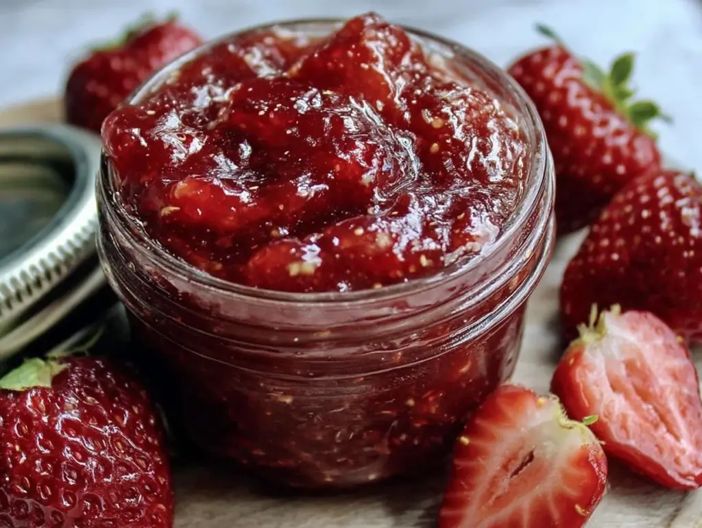 easy fresh strawberry freezer jam - featured image