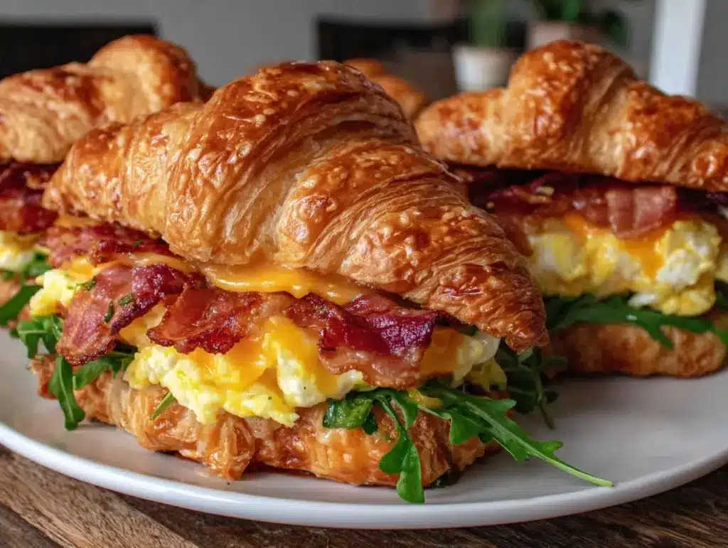 flaky croissant breakfast sandwiches - featured image